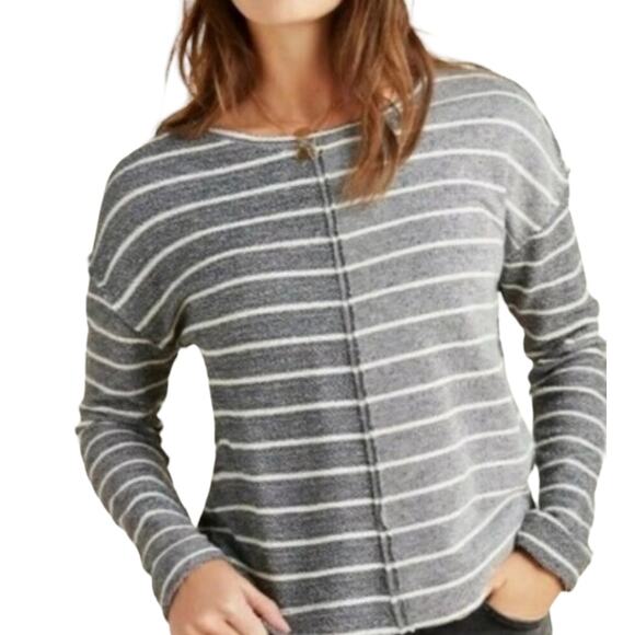 Anthropologie Devin Textured Sweatshirt Toned Grey Striped Sweater sz medium - Picture 1 of 14